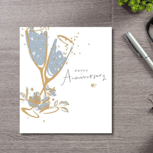 Happy Anniversary Card - Gold & Silver Flutes