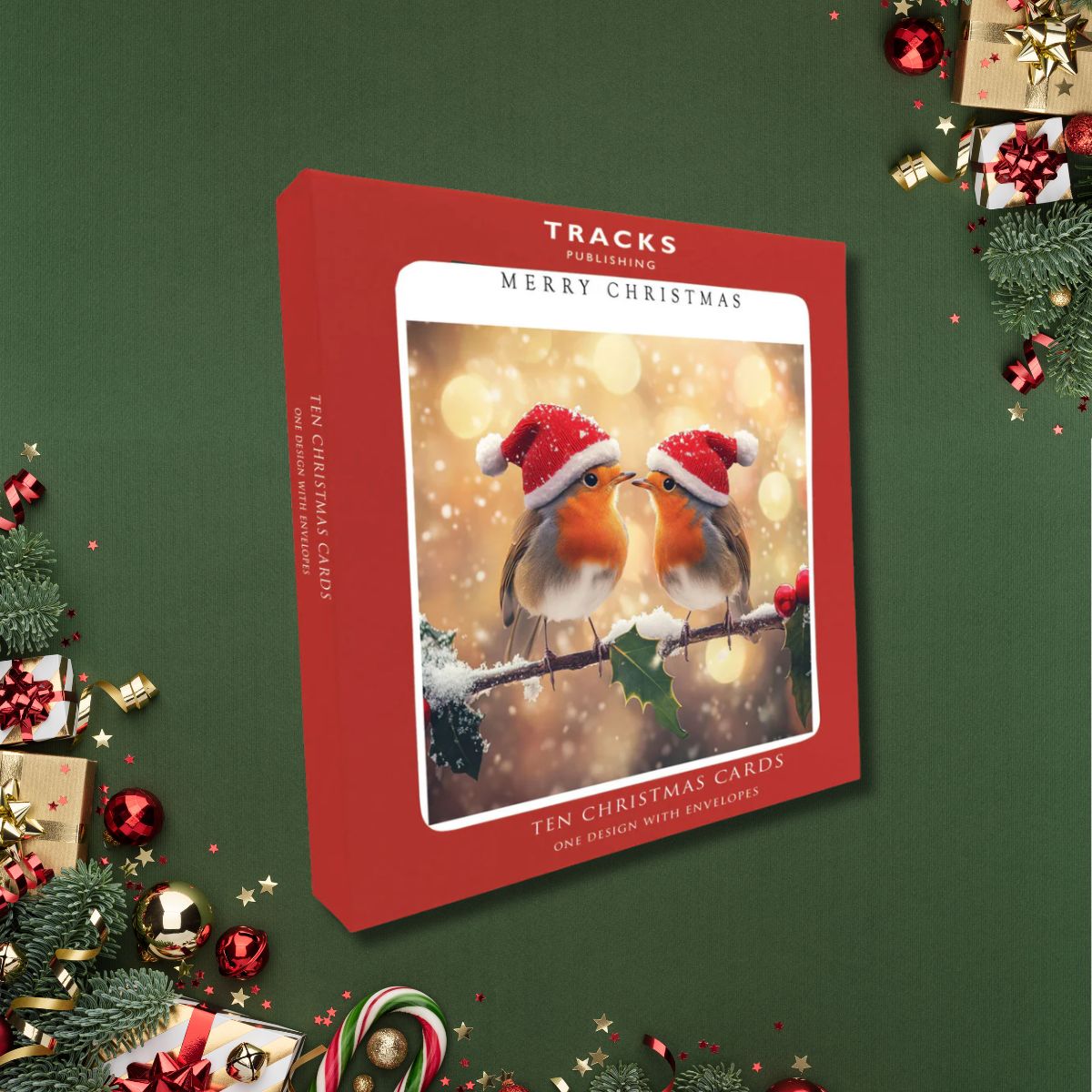 10 x Christmas Cards In Box - Robins On A Branch