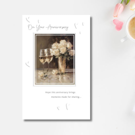 Happy Anniversary Card - Flowers & Flutes