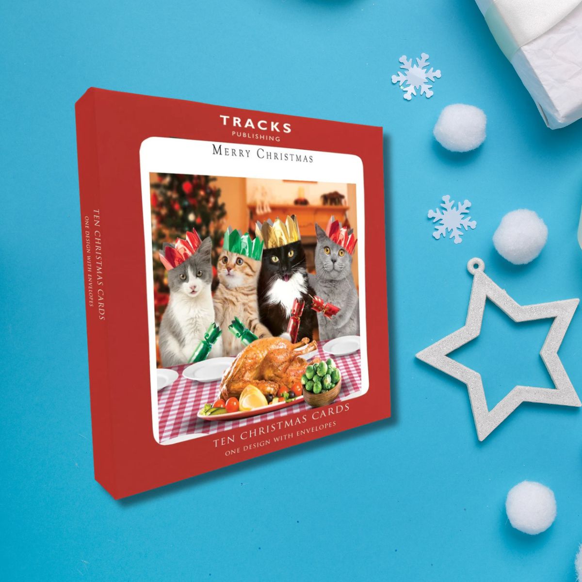 10 x Christmas Cards In Box - Cats Christmas Dinner