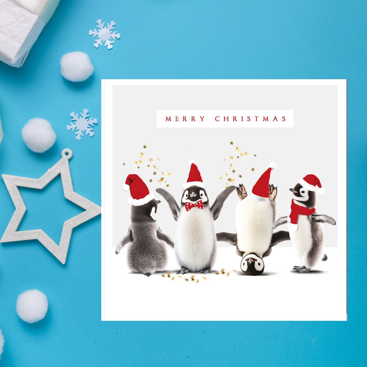 Charity Christmas Cards - 5 x Party Penguins