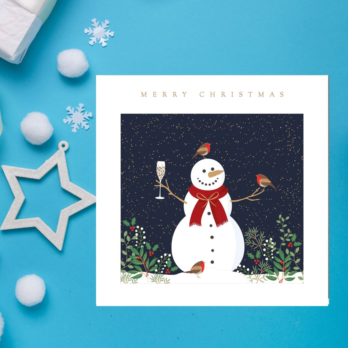 Charity Christmas Cards - 5 x Champagne Snowman