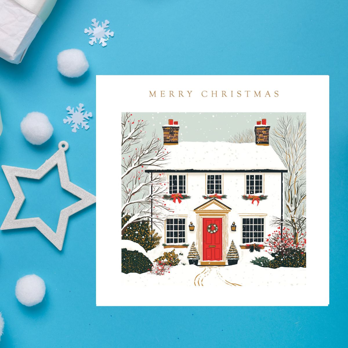 Charity Christmas Cards - 5 x Snowy House