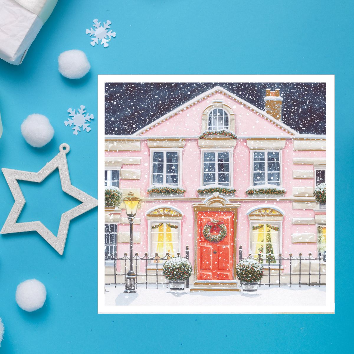 Charity Christmas Cards - 5 x Snowy House At Night