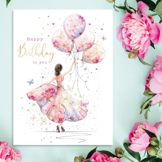 Decoupage Birthday Card - Girl With Balloons