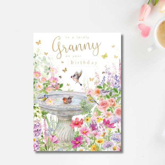 Granny Birthday Card - Beautiful Bird Bath