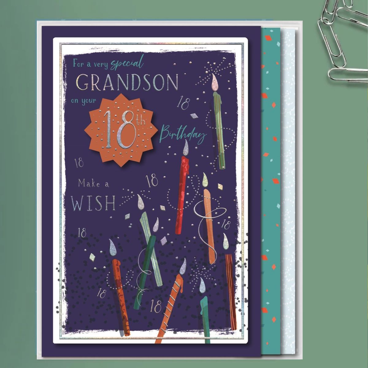 Grandson 18th Birthday Boxed Card - Cake & Gifts