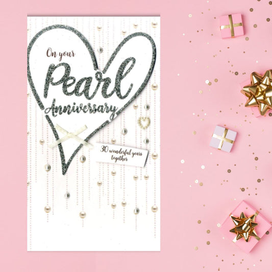 Pearl Wedding Anniversary Card - 30th Champagne Decoupage Heart