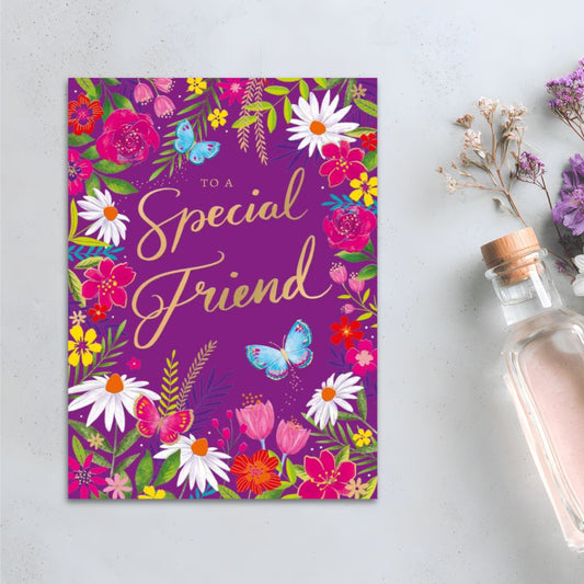 Friend Birthday Card - Floral Border