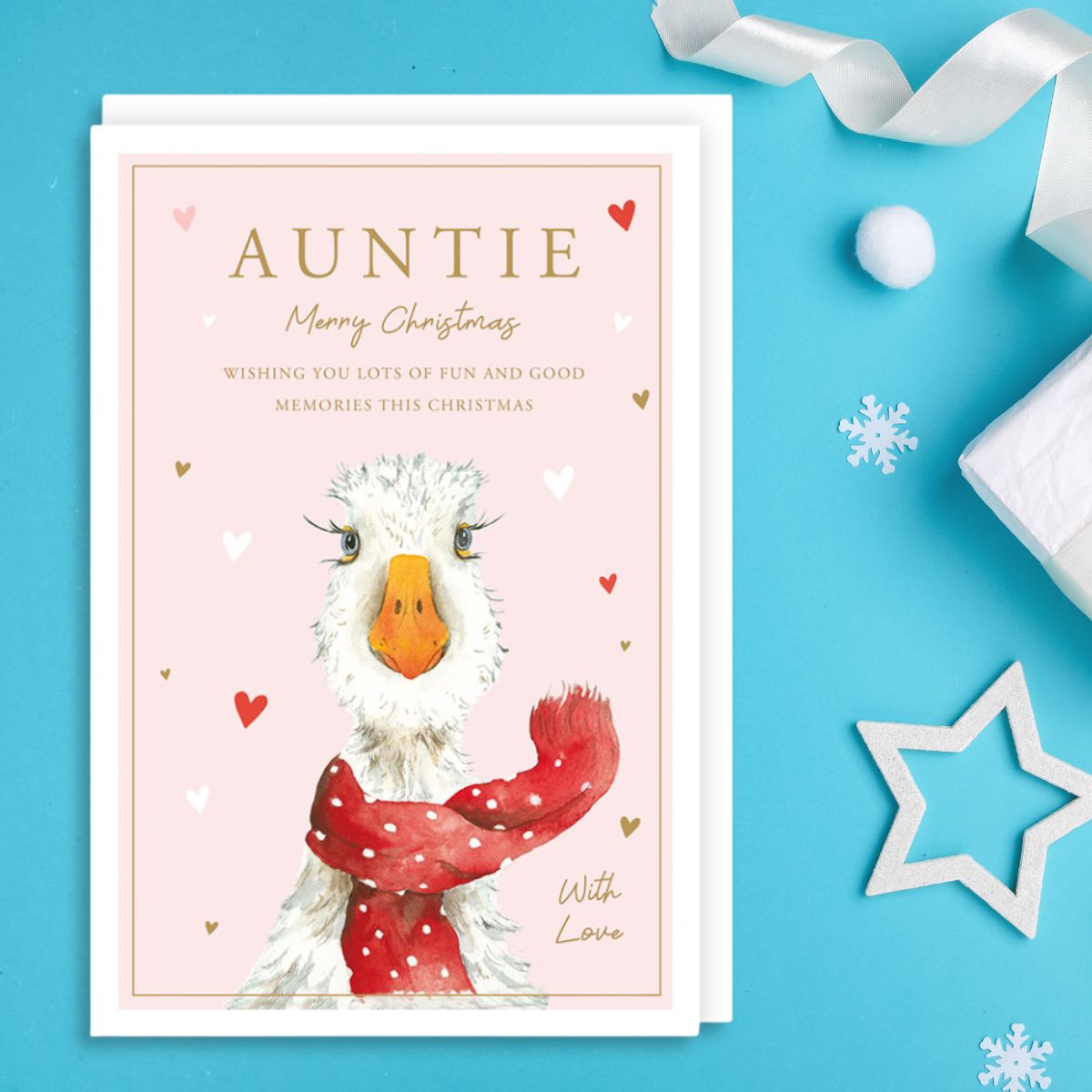 Auntie Christmas Card - Goose In Scarf