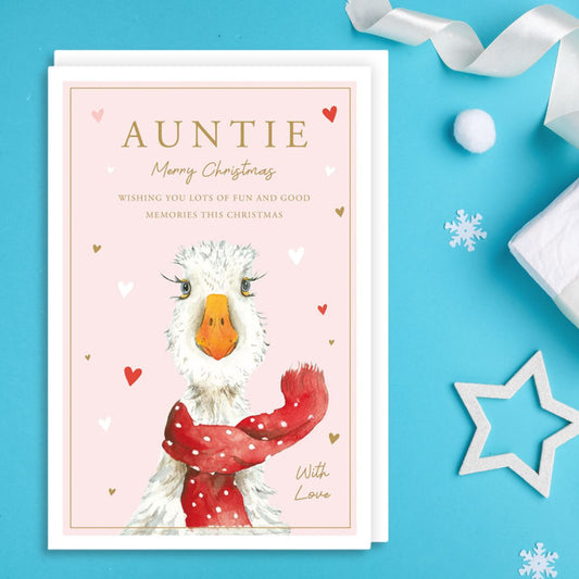 Auntie Christmas Card - Goose In Scarf