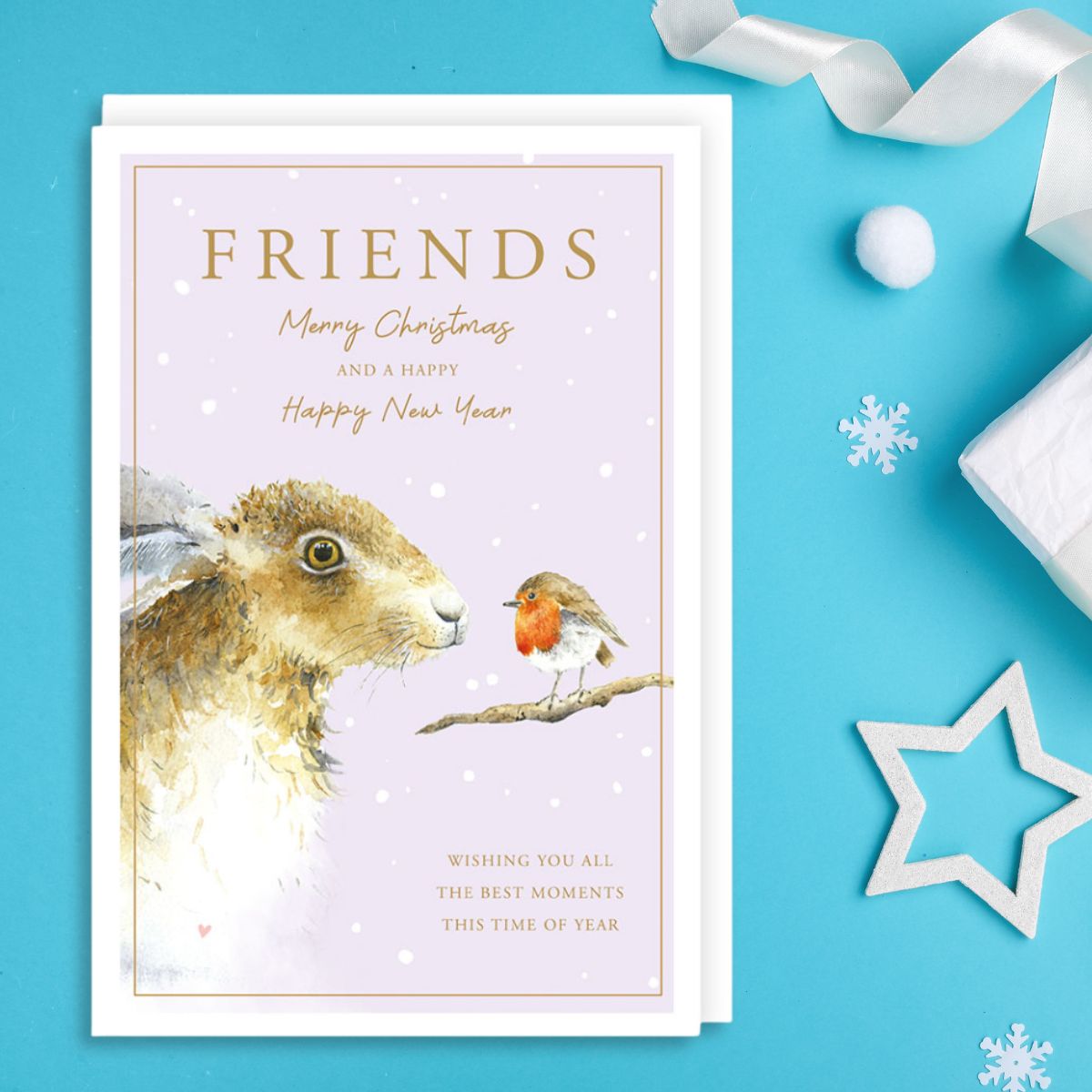 Friends Christmas Card - Rabbit & Robin