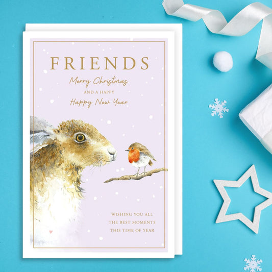 Friends Christmas Card - Rabbit & Robin