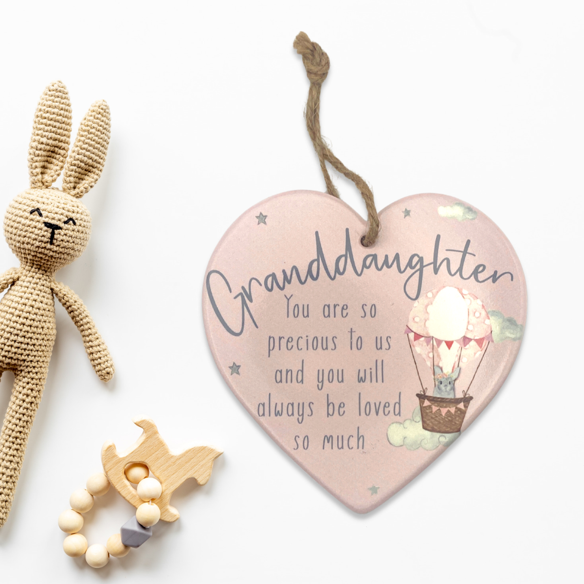 granddaughter pink heart ceramic hanger with verse