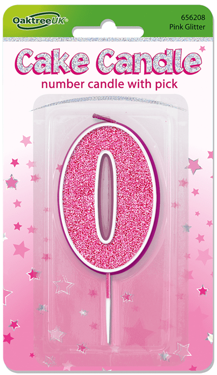 Pink Glitter Cake Candle - Number 0