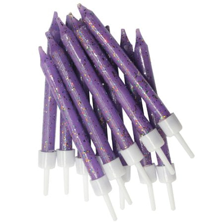 Purple Glitter Cake Candles 12 Pack