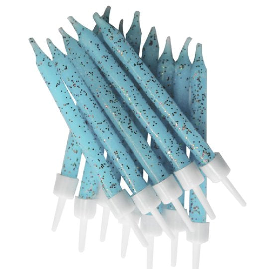 Blue Glitter Cake Candles 12 Pack