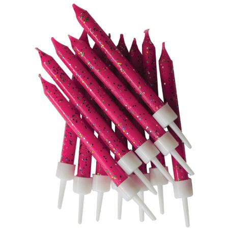 Magenta Glitter Cake Candles 12 Pack