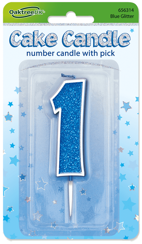 Blue Glitter Cake Candle - Number 1