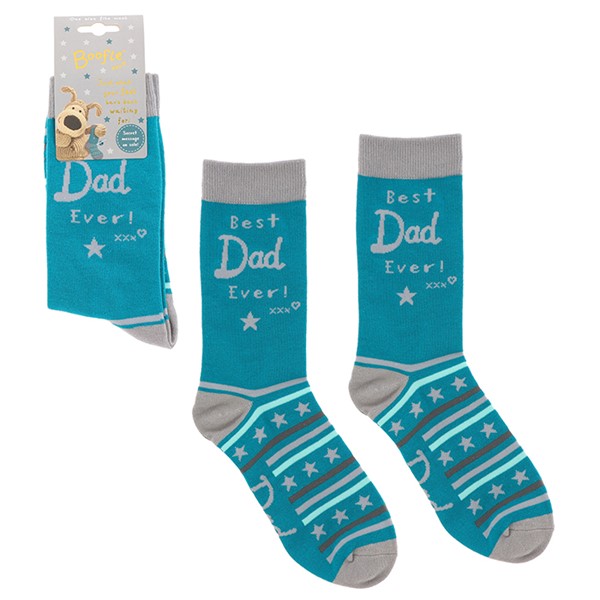 Blue and grey socks with Best Dad Ever text with star print