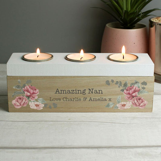 Nan Gift - Floral Watercolour Triple Tealight Box