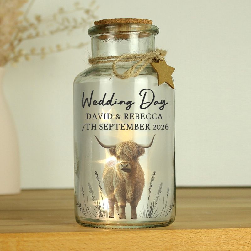 Personalised Highland Cow LED Light Up Jar - Nanny