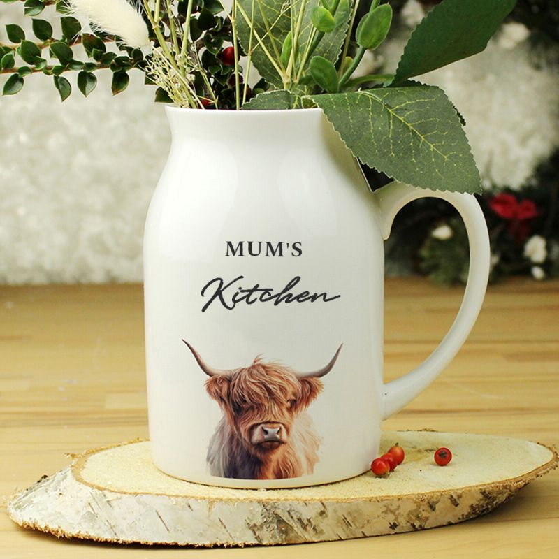 Personalised Highland Cow Flower Jug Vase