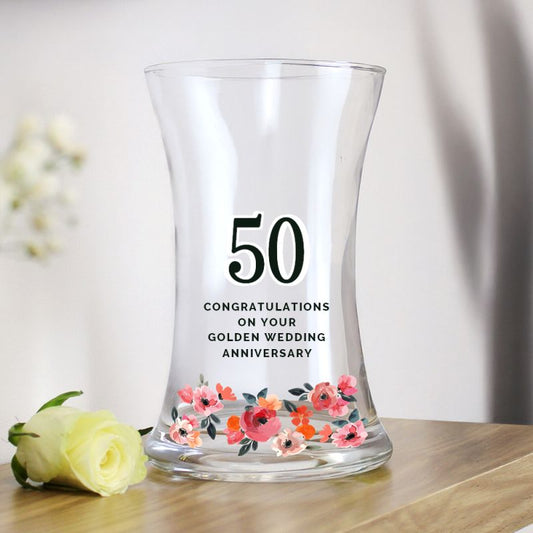 50th Anniversary Gift - Personalised Floral Waisted Vase
