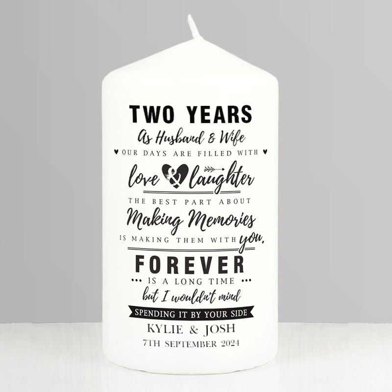 2nd Anniversary Gift - Personalised Pillar Candle
