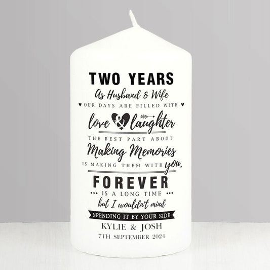 2nd Anniversary Gift - Personalised Pillar Candle
