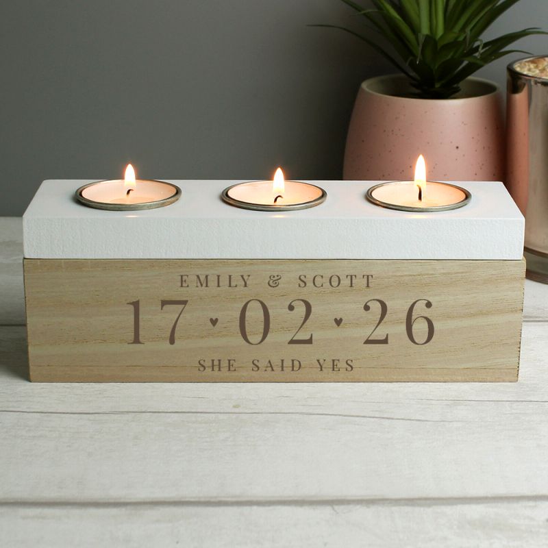Engagement Gift - Personalised Large Date Triple Tea Light Box
