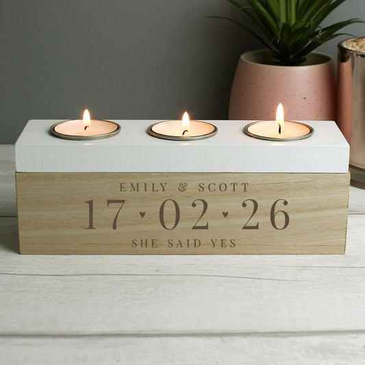 Engagement Gift - Personalised Large Date Triple Tea Light Box