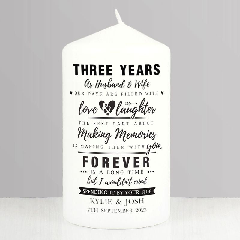 3rd Anniversary Gift - Personalised Pillar Candle