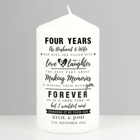 4th Anniversary Gift - Personalised Pillar Candle