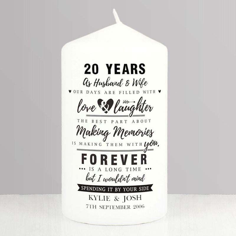 20th Anniversary Gift - Personalised Pillar Candle