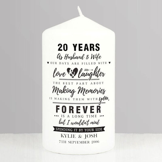 20th Anniversary Gift - Personalised Pillar Candle