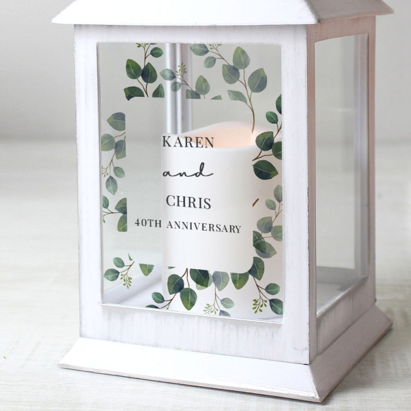 Any Year Anniversary Gift - Personalised Botanical White Lantern