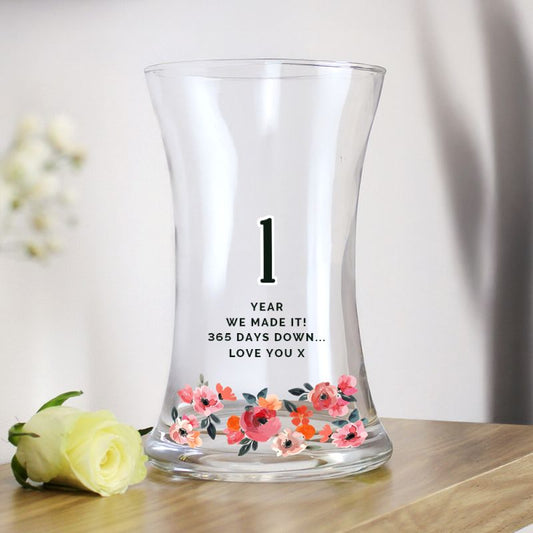 1st Anniversary Gift - Personalised Floral Waisted Vase