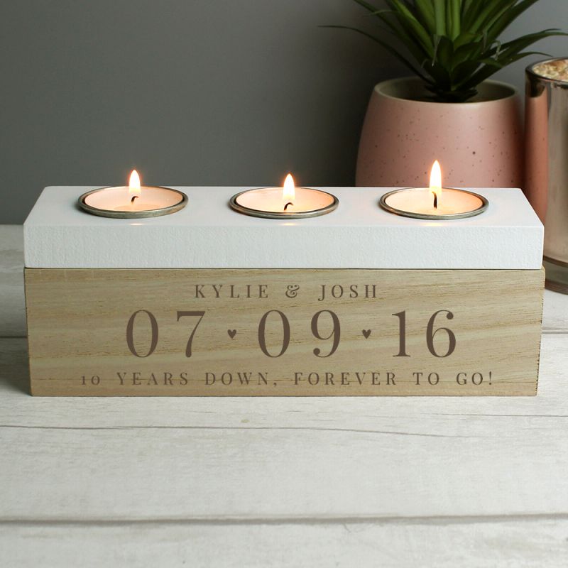 10th Anniversary Gift - Large Date Triple Tea Light Box