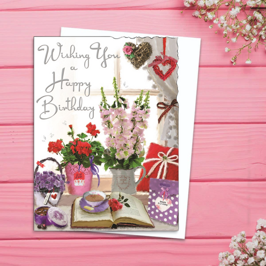 Velvet Birthday Card - Tea & Book