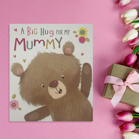 Square card with cute bear character and flowers