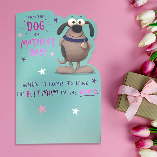 Turquoise card with die cut edge and funny dog character