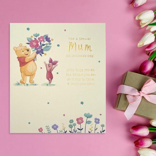 Square cream card with winnie the pooh and piglet