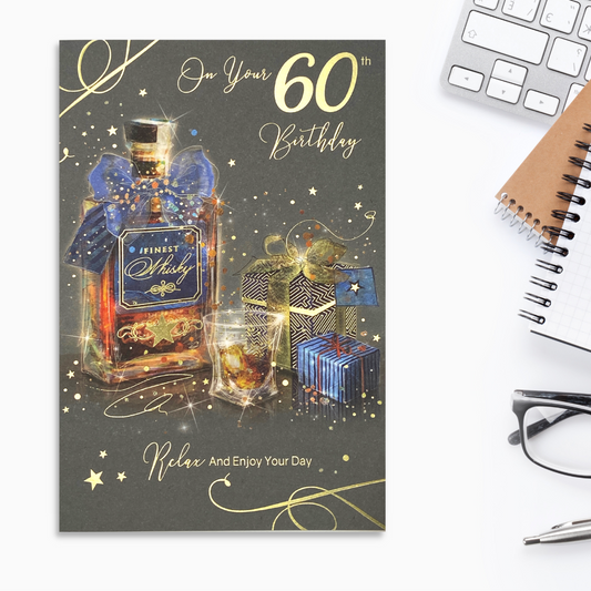 60th Birthday Card - Whisky & Gifts