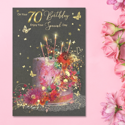 70th Birthday Card - Grace Birthday Cake
