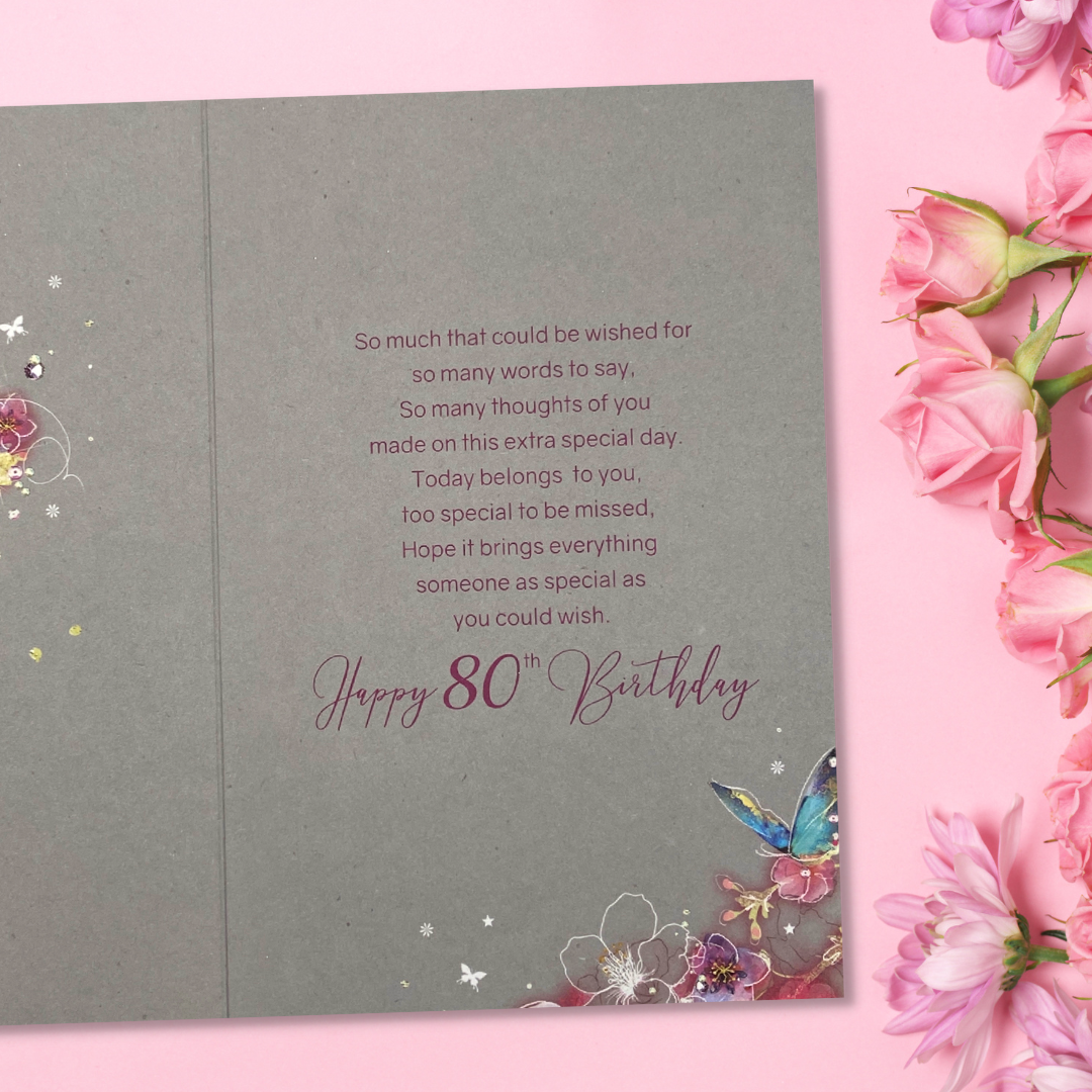 80th Birthday Card - Grace Blossom & Butterflies