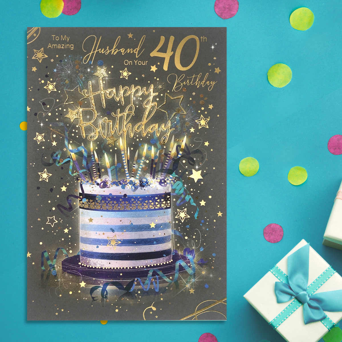 Husband 40th Birthday Card - Grayson Cake & Candles Large