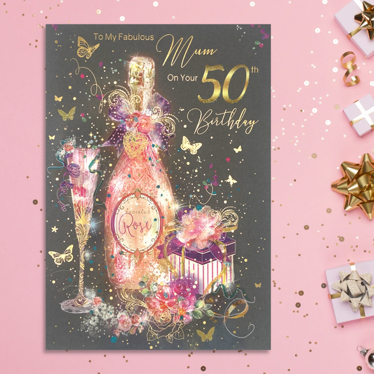 Mum 50th Birthday Card - Grace Prosecco & Gift Large