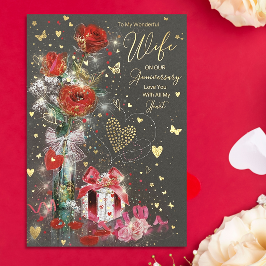 Wife Anniversary Card - Grace Red Roses Large
