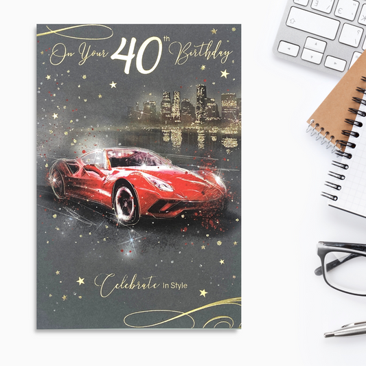 40th Birthday Card - Grayson Red Sports Car